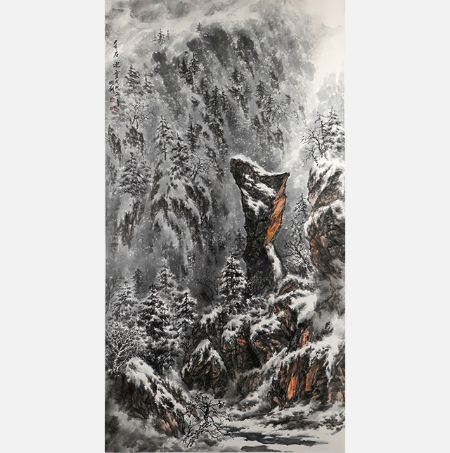 奇石迎雪-吴鹏钢